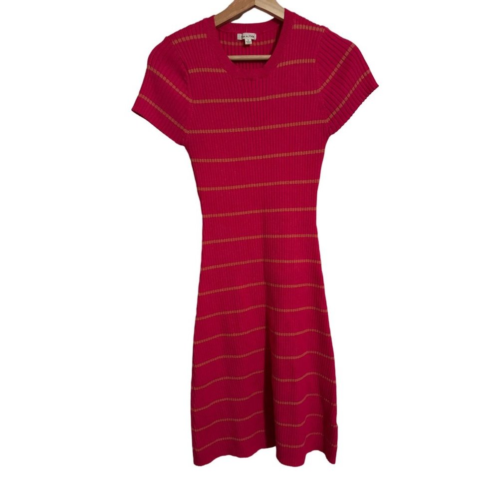 TEA N ROSE PINK STRETCHY MIDI ribbed striped DRESS SIZE MEDIUM | N1
